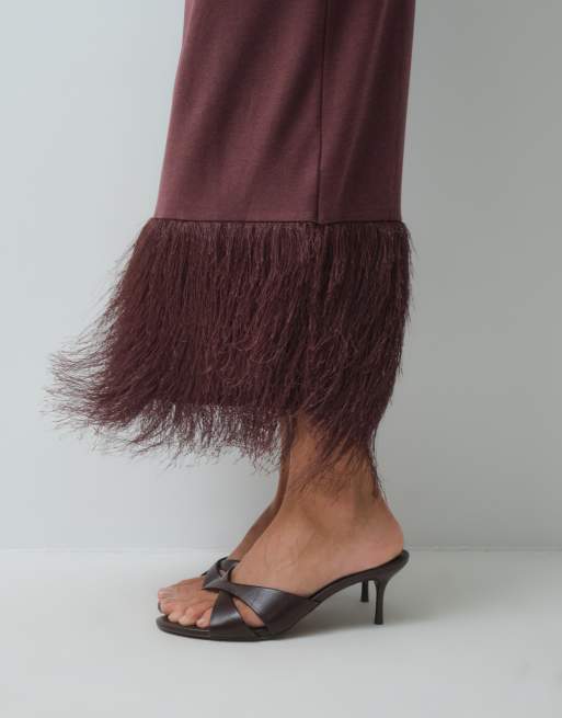 ASOS DESIGN supersoft fluffy midi dress in burgundy, 5 of 5