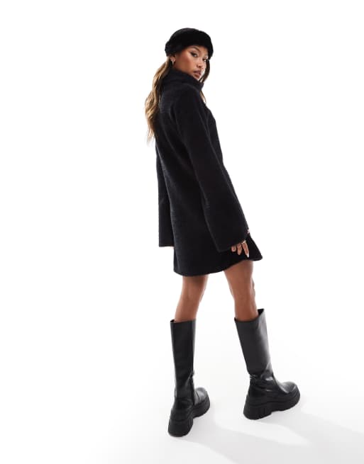 ASOS DESIGN supersoft fluffy roll neck mini sweater dress in black