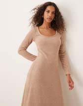 ASOS DESIGN supersoft fluffy scoop neck fit and flare midi dress in oatmeal