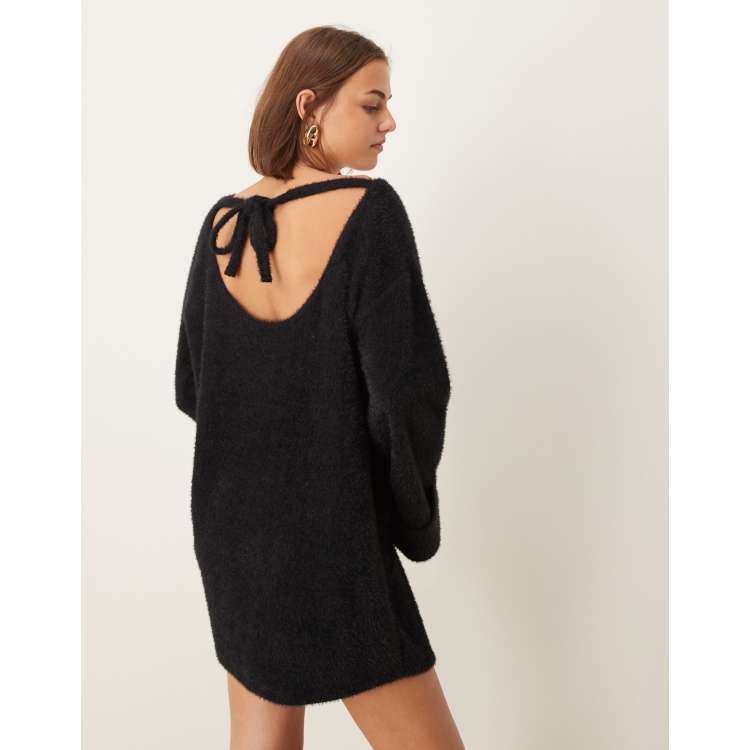 ASOS DESIGN supersoft fluffy slouchy mini jumper dress in black ASOS