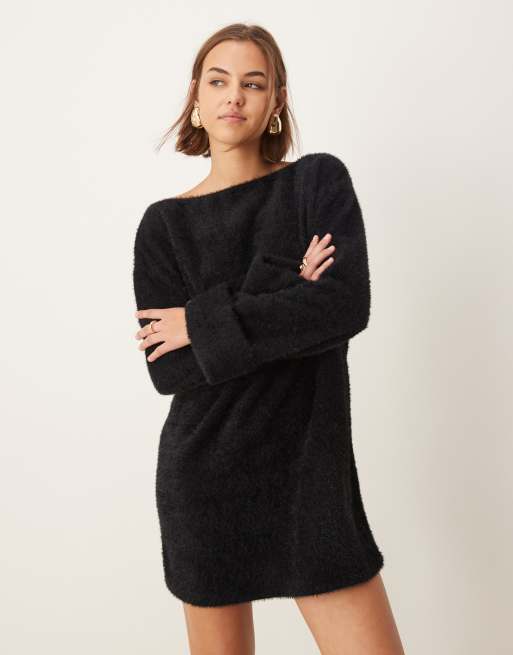 ASOS DESIGN supersoft fluffy slouchy mini jumper dress in black