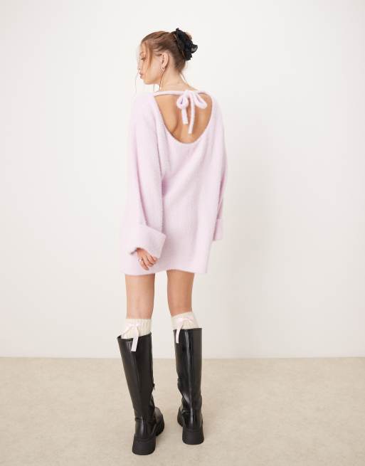 ASOS DESIGN supersoft fluffy slouchy mini jumper dress in pink ASOS