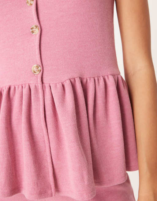 ASOS DESIGN supersoft frill hem button up top in pink (part of a set), 3 of 4