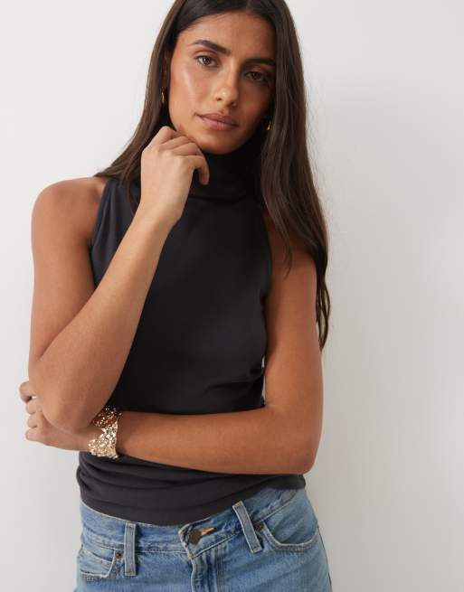 ASOS DESIGN supersoft funnel neck sleeveless top in charcoal, 3 of 4