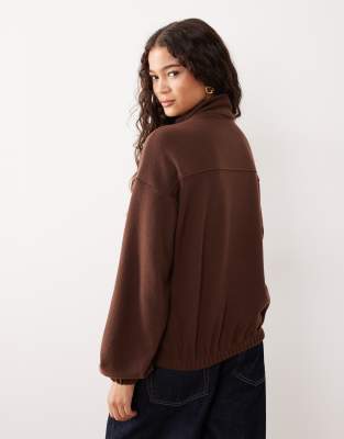 Asos Design Supersoft Funnel Neck Top With Bubble Hem In Brown