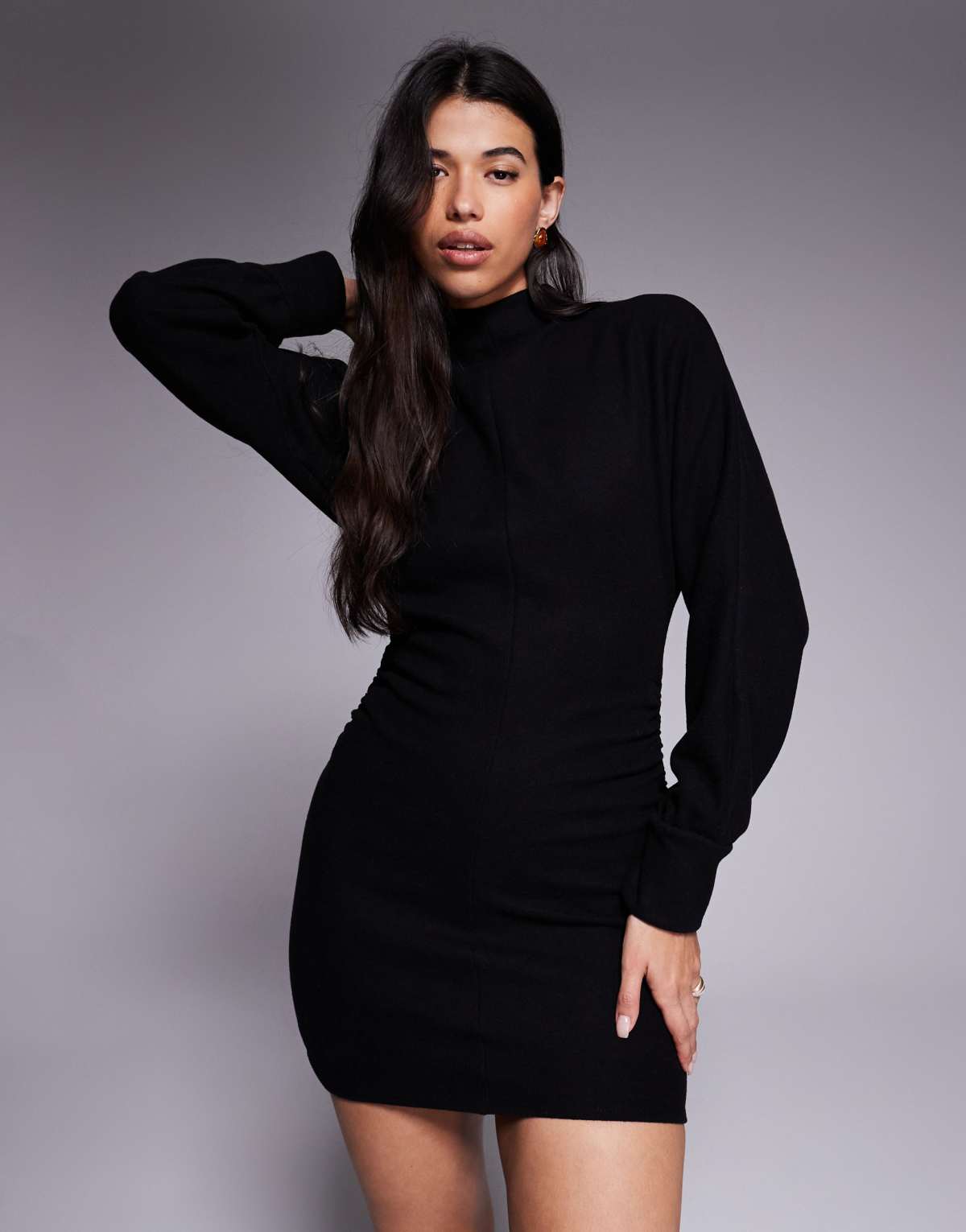 ASOS DESIGN supersoft grown on neck batwing mini dress in black