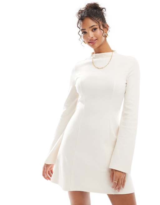 ASOS DESIGN supersoft grown on neck fit and flare mini dress in cream