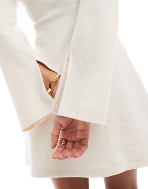 ASOS DESIGN supersoft grown on neck fit and flare mini dress in cream