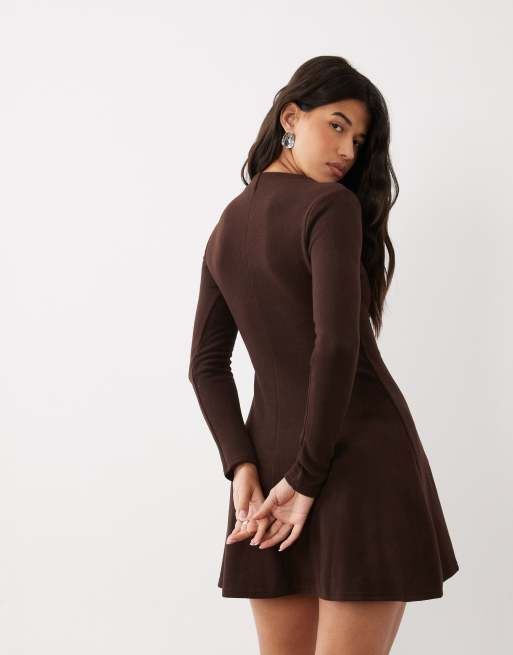 ASOS DESIGN supersoft grown on neck long sleeve dress in chocolate, 3 of 4