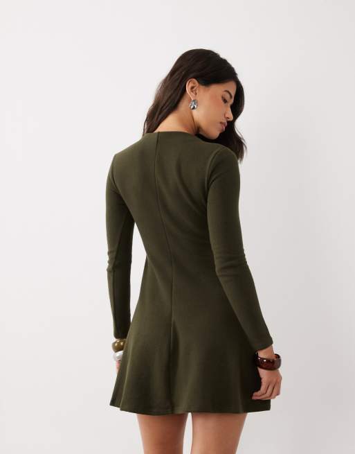 ASOS DESIGN supersoft grown on neck long sleeve dress in olive, 4 of 4