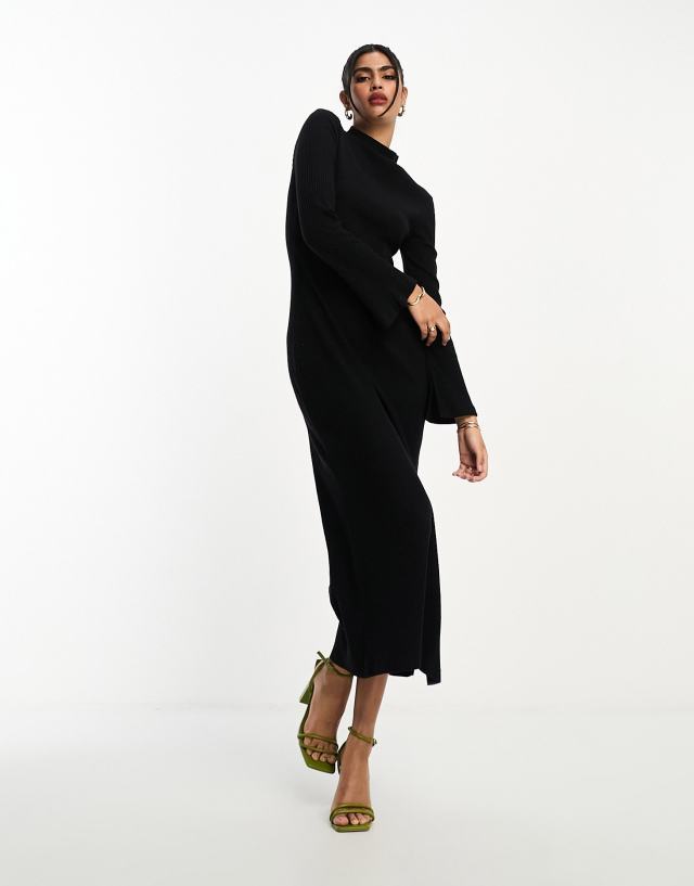 ASOS DESIGN - supersoft grown on neck long sleeve midi dress in black