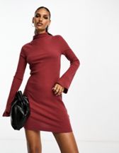 ASOS DESIGN grown on neck mini dress with ruched sides in black