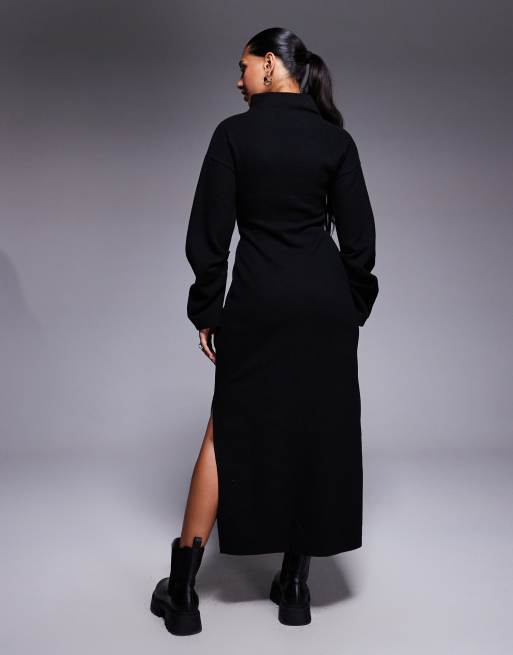 ASOS DESIGN supersoft grown-on neck maxi dress with hardware detail in black, 3 of 4