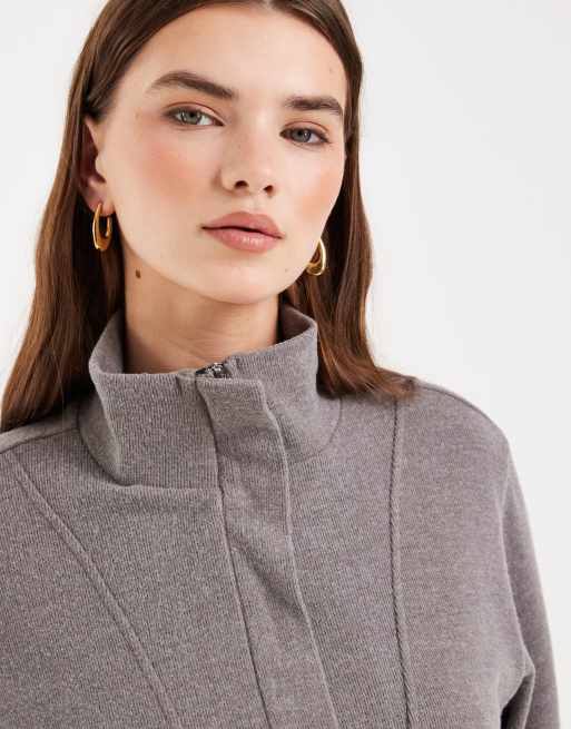 ASOS DESIGN supersoft half-zip funnel neck top with cinched waist in charcoal, 4 of 4