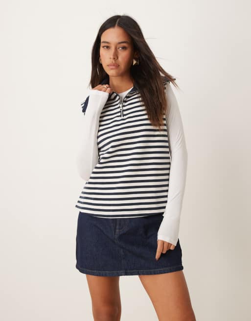 ASOS DESIGN supersoft half zip sleeveless tank top in stripe (part of a set)