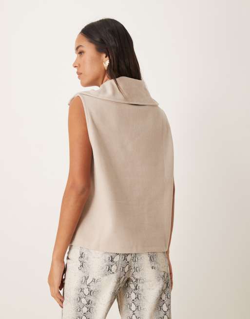 ASOS DESIGN supersoft half zip sleeveless tank top in warm cream, 4 of 4