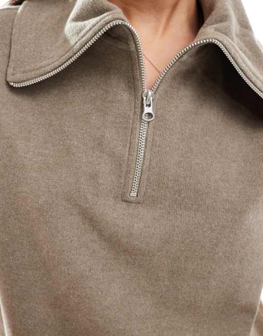 ASOS DESIGN supersoft half zip tank in taupe heather