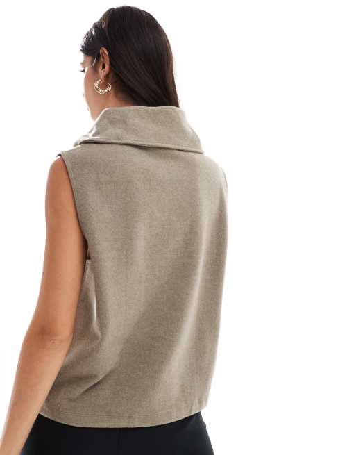ASOS DESIGN supersoft half zip tank in taupe heather