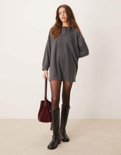 ASOS DESIGN supersoft henley oversized mini dress in heather gray