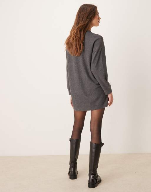 ASOS DESIGN supersoft henley oversized mini dress in heather gray