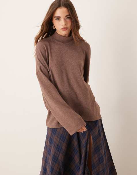 ASOS DESIGN supersoft high neck boxy top in chocolate - view 1