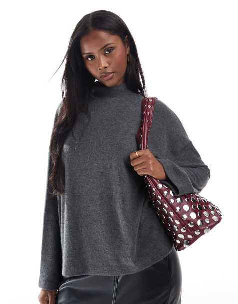 ASOS DESIGN supersoft high neck boxy top in gray - view 1
