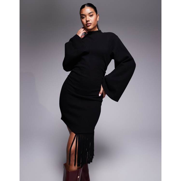 black long sleeve fringe dress Rosette fringed  Ancosti The silhouette skims the frame before transitioning into fringe at mid MISI CHAO Women's Sexy Sequin
