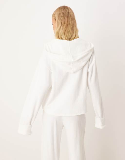 ASOS DESIGN supersoft hoodie with turn back cuff detail in winter white, 4 of 4