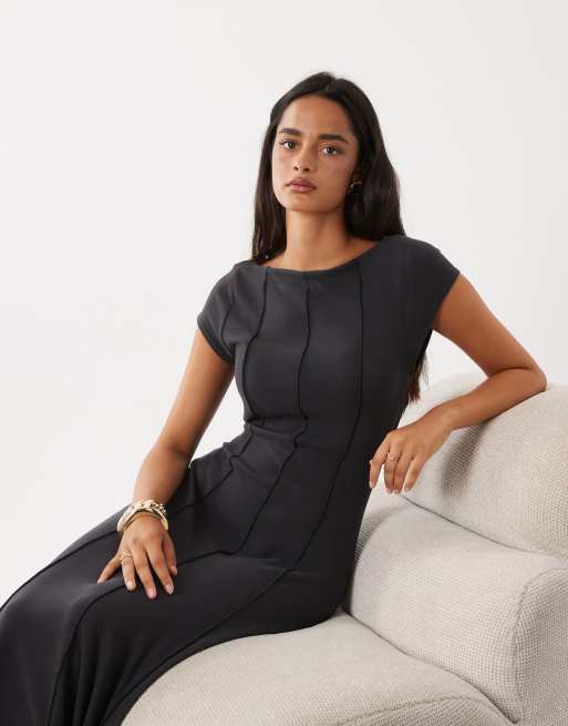 ASOS DESIGN supersoft jurk met zichtbare naden midi in antracietgrijs, 2 van 4