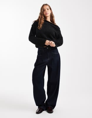 Asos Design Supersoft Knit One-shoulder Sweater With Cinched Waist In Black