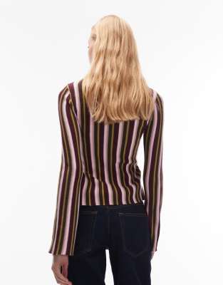 Asos Design Supersoft Knit Top With Flare Sleeve In Multi