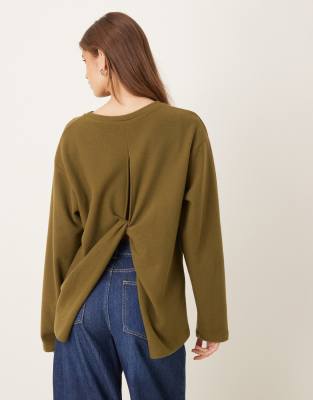Asos Design Supersoft Knot Back Detail Long Sleeve In Green