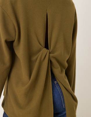 Asos Design Supersoft Knot Back Detail Long Sleeve In Green