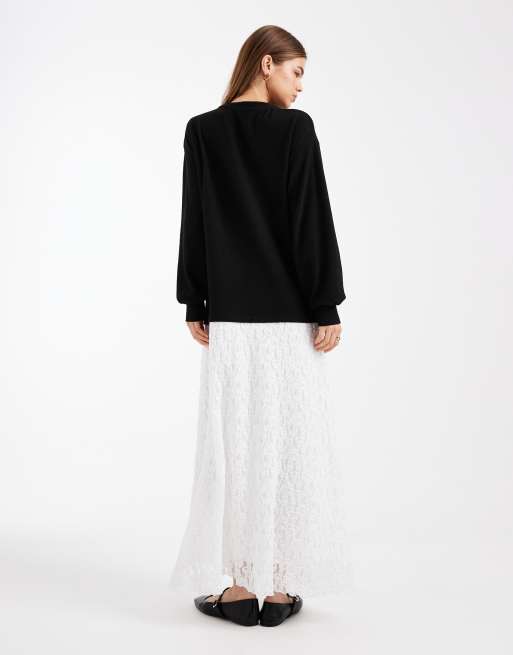 ASOS DESIGN supersoft lace hybrid maxi dress in black and white, 4 of 4