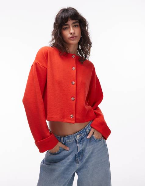 ASOS DESIGN Supersoft long sleeve button through cardigan in red