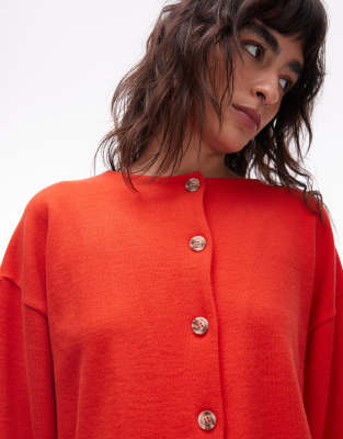 Asos Design Supersoft Long Sleeve Button Up Cardigan In Red