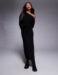 [ASOS DESIGN] ASOS DESIGN supersoft long sleeve fallen shoulder midi dress in black 12 BLACK