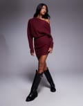 [ASOS DESIGN] ASOS DESIGN supersoft long sleeve fallen shoulder mini dress in mulberry-Purple 6 Mulberry