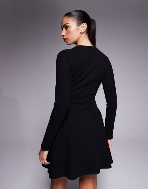 ASOS DESIGN supersoft long sleeve godet mini dress in black