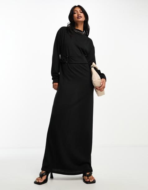 ASOS DESIGN supersoft long sleeve maxi dress with trim detail in black - view 1