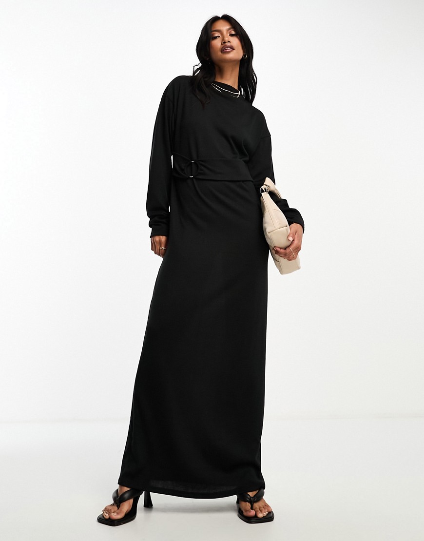 ASOS DESIGN supersoft long sleeve maxi dress with trim detail in black