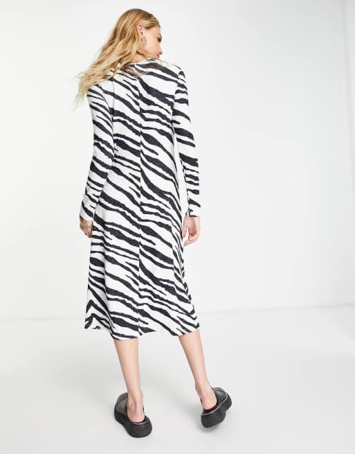 ASOS DESIGN supersoft long sleeve midi swing dress in mono zebra
