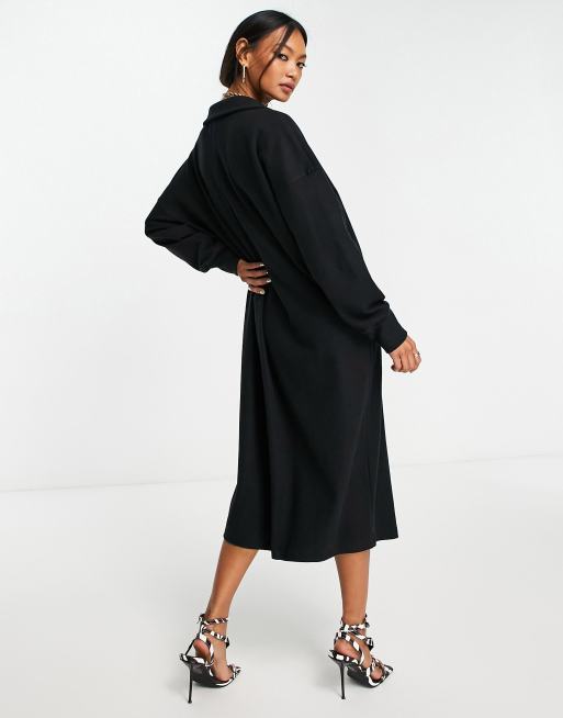 knee length dresses for ladies Belted Polo Navy Blue Midi Sweater Dress main image 1