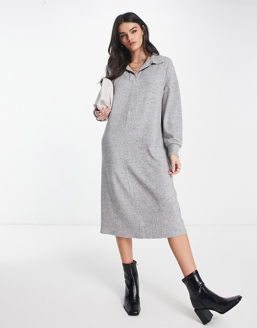 Asos Design Supersoft Long Sleeve Polo Midi Sweater Dress In Gray Heather