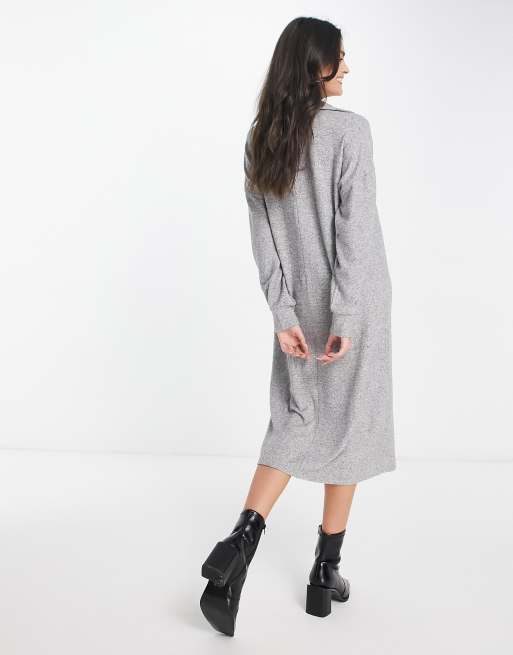 ASOS DESIGN supersoft long sleeve polo midi sweater dress in gray heather |  ASOS