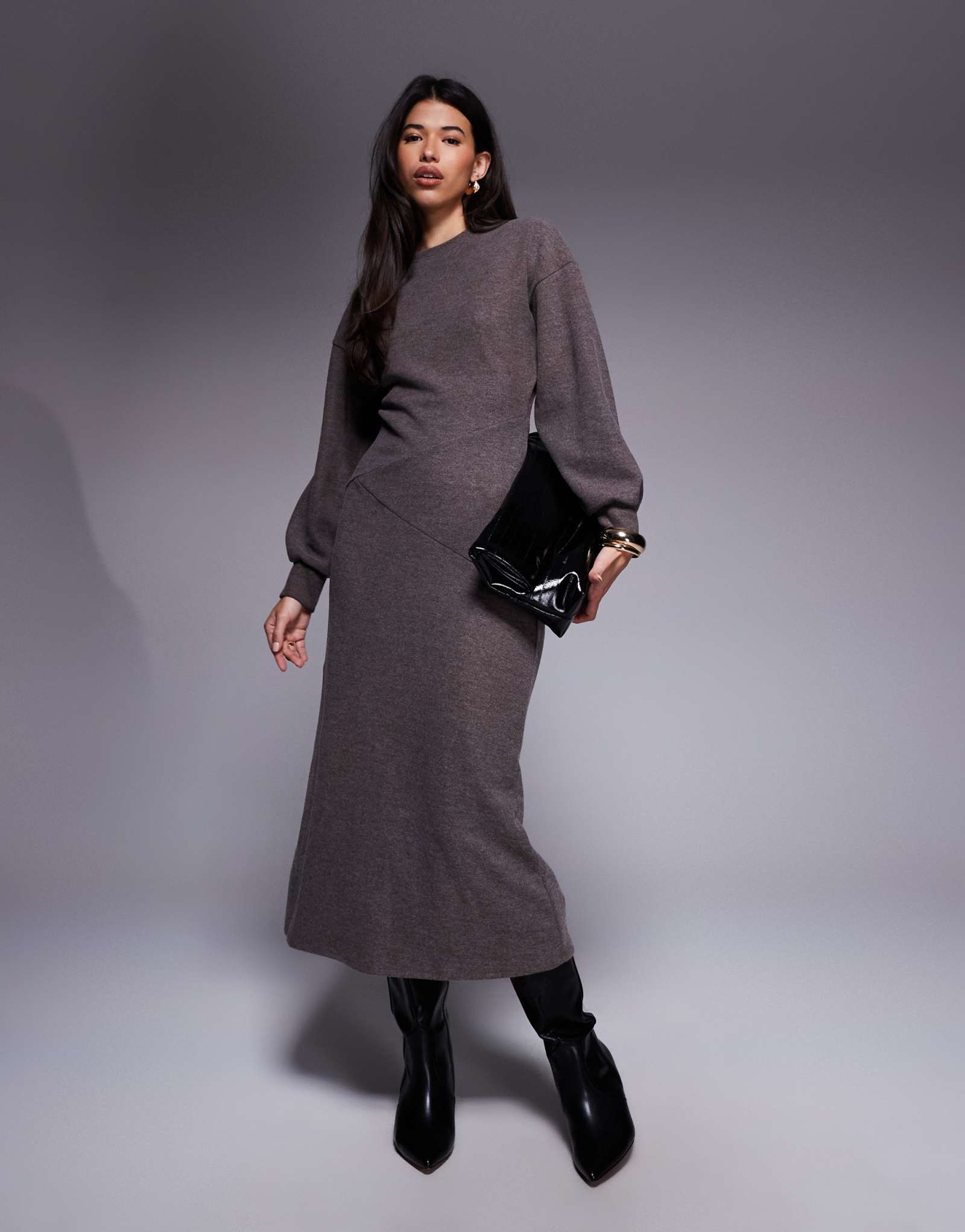 Макси-платье ASOS DESIGN supersoft с длинными рукавами и отделкой по швам из шоколадного вереска