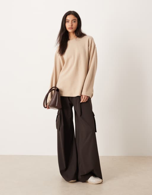 ASOS DESIGN Supersoft long sleeve skater tee in light taupe, 2 of 4