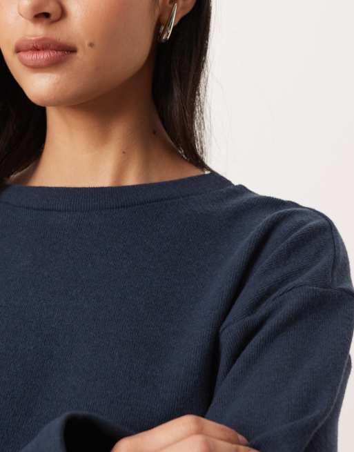 ASOS DESIGN Supersoft long sleeve skater tee in navy, 4 of 4