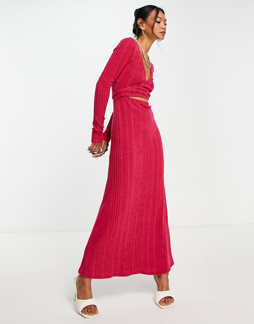 ASOS DESIGN supersoft long sleeve wrap front maxi dress in pink