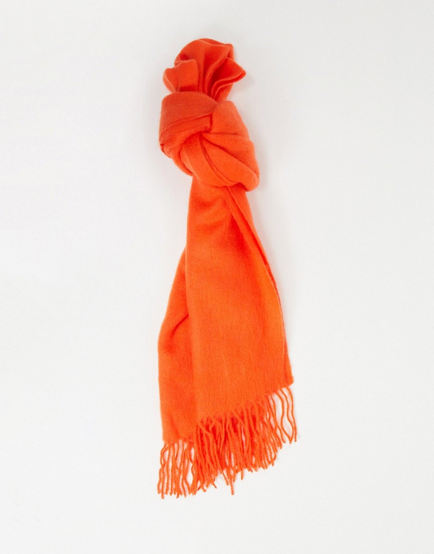 ASOS DESIGN supersoft long woven scarf with fringe in bright orange